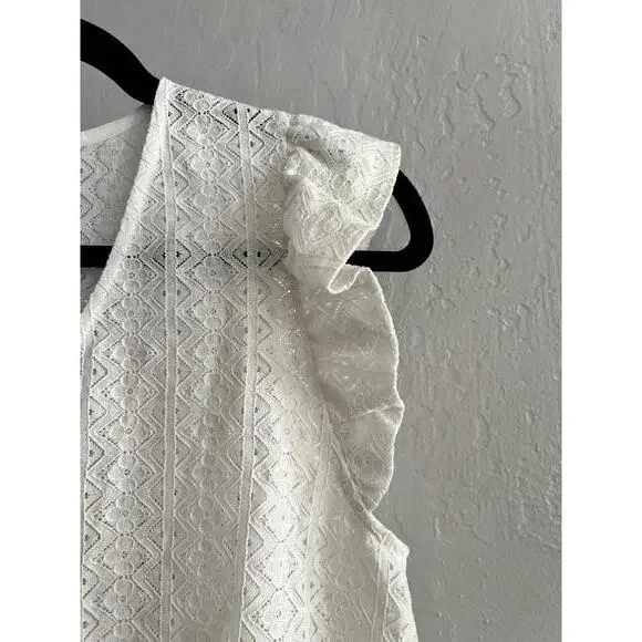 Anthropologie Pleione Women's White Lace Top with Ruffle Sleeves -  Small - Picture 4 of 5
